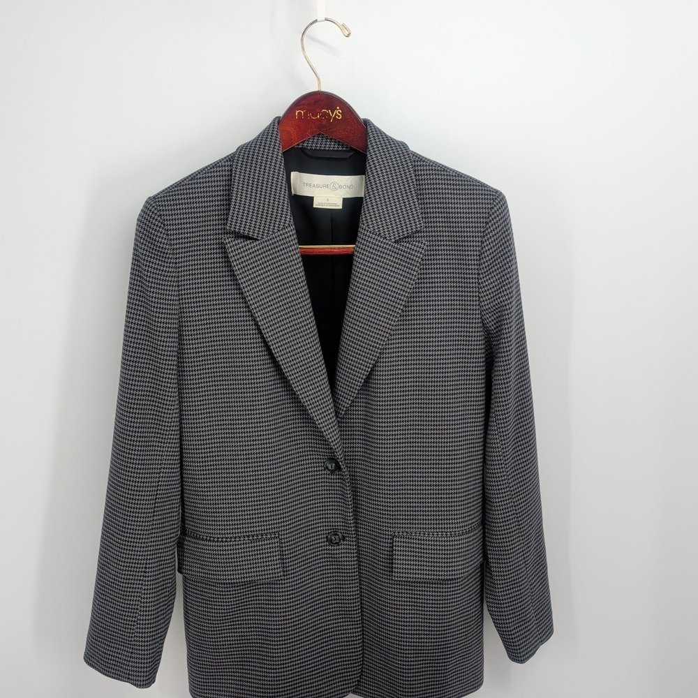 Treasure & Bond Houndstooth Classic Single-Breasted Blazer Cadet Gray Size S